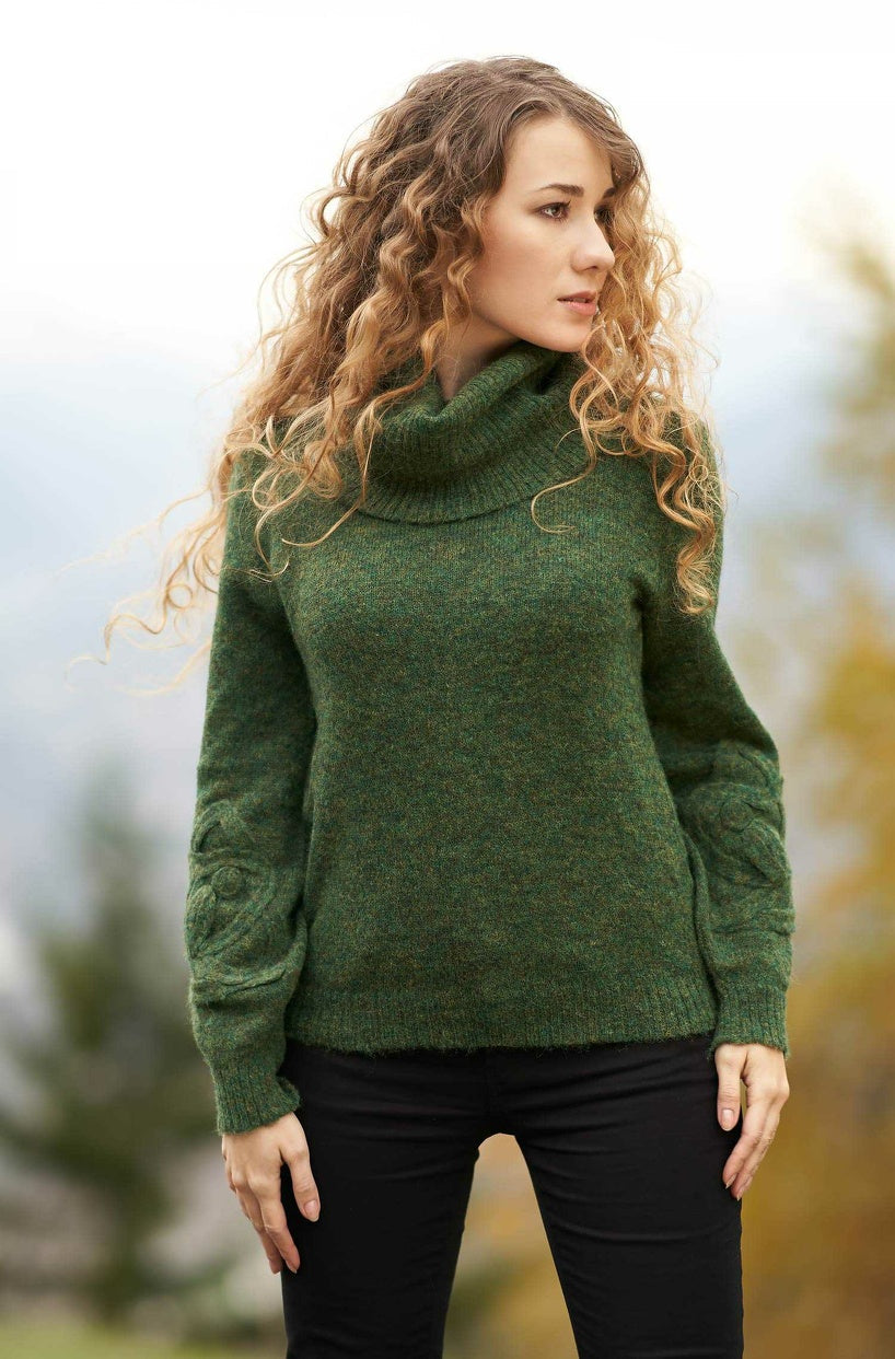 Alpaka Damen Rollkragen Pullover SALOMON – Modischer Crop-Strick mit Applikationen