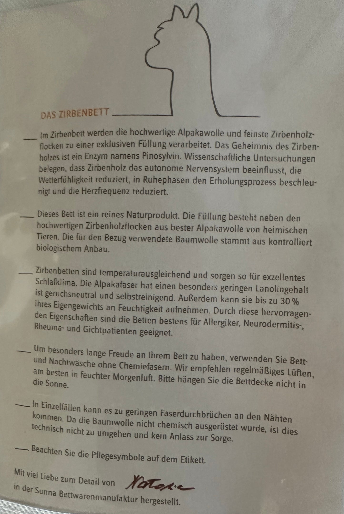 Alpaka Bettdecke mit Zirbe made in Germany