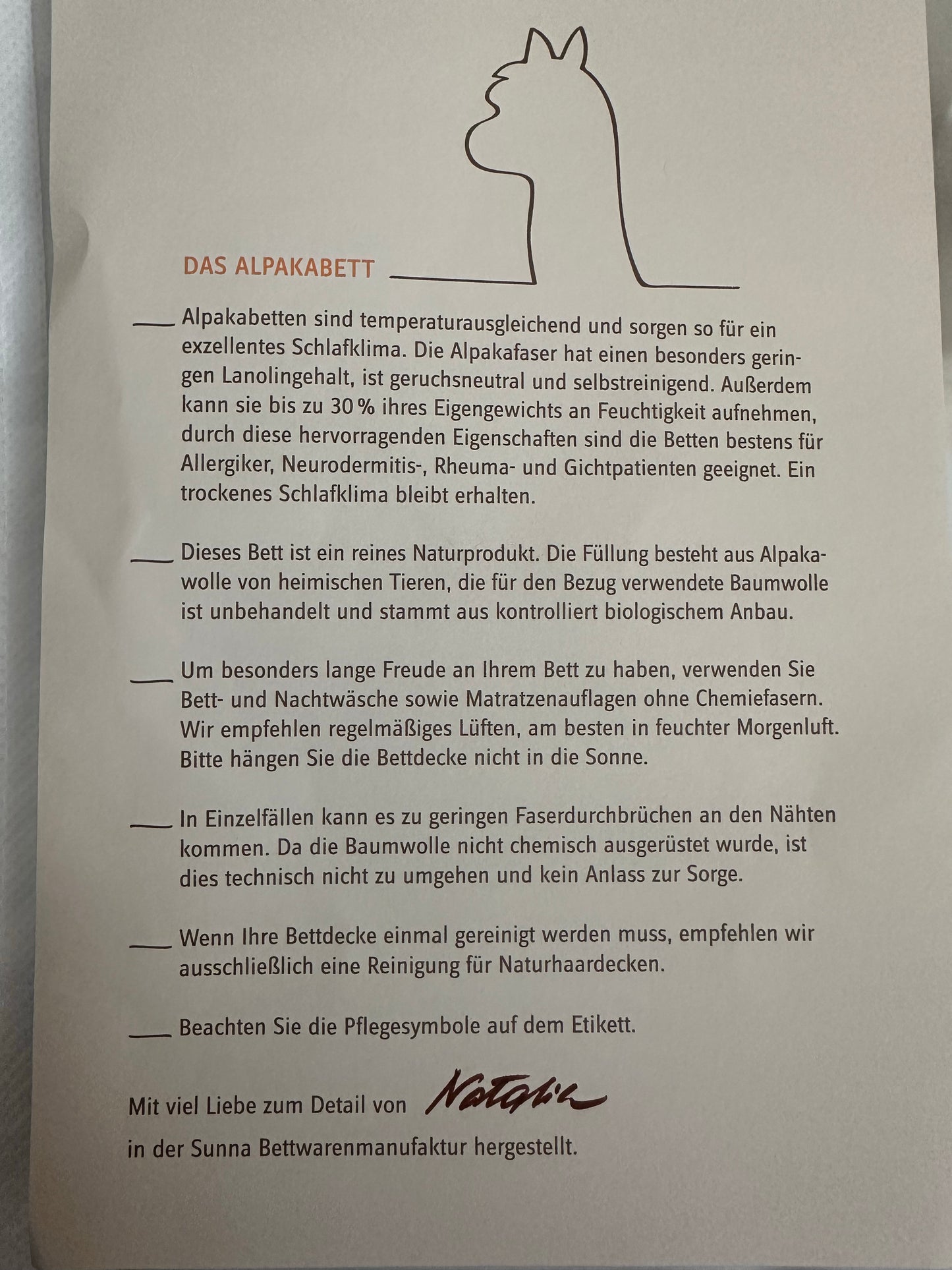 Alpaka Bettdecke 135x200 100% Alpakafaser made in Germany